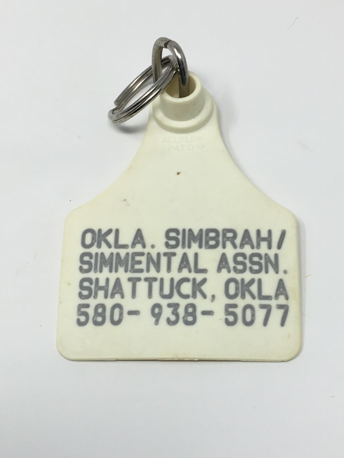 Shattuck Oklahoma Simmental Association Ear Tag Keychain Vintage Key Ring