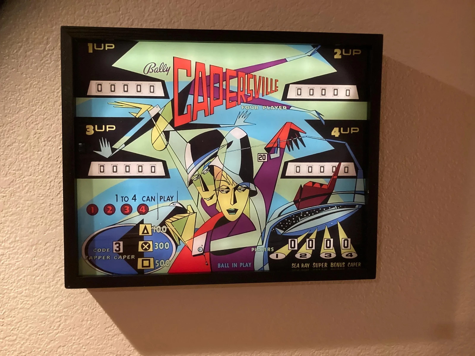 Bally Capersville Pinball LED Art – 1966 Retro Spy Theme Bally Capersville Pinball LED Art – 1966 Retro Spy Theme