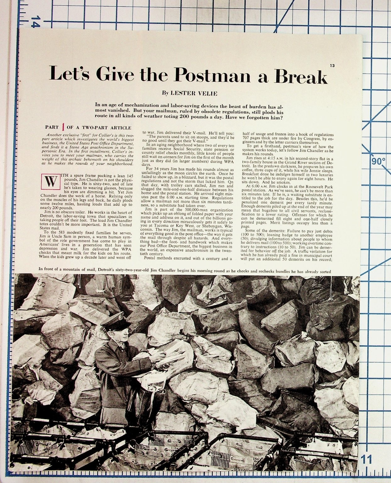 1949 Collier's Magazine Article US Postman Mail Carrier Detroit Postal History