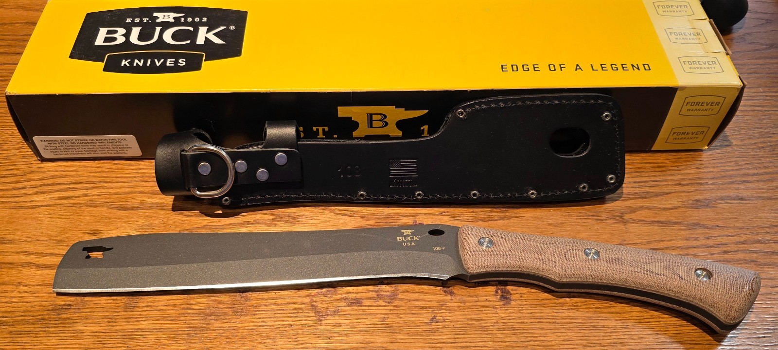 Buck USA 108 Natural Canvas Micarta Compadre Froe 0108BRS1-B 5160 carbon spring.