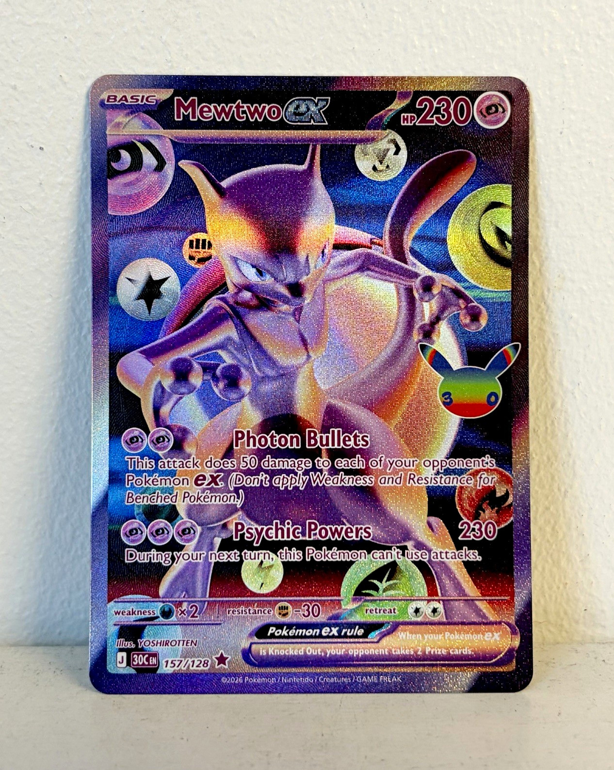 Pokémon TCG Futuristic Rare Mewtwo Ex 157/128 English Card 30th Anniversary 