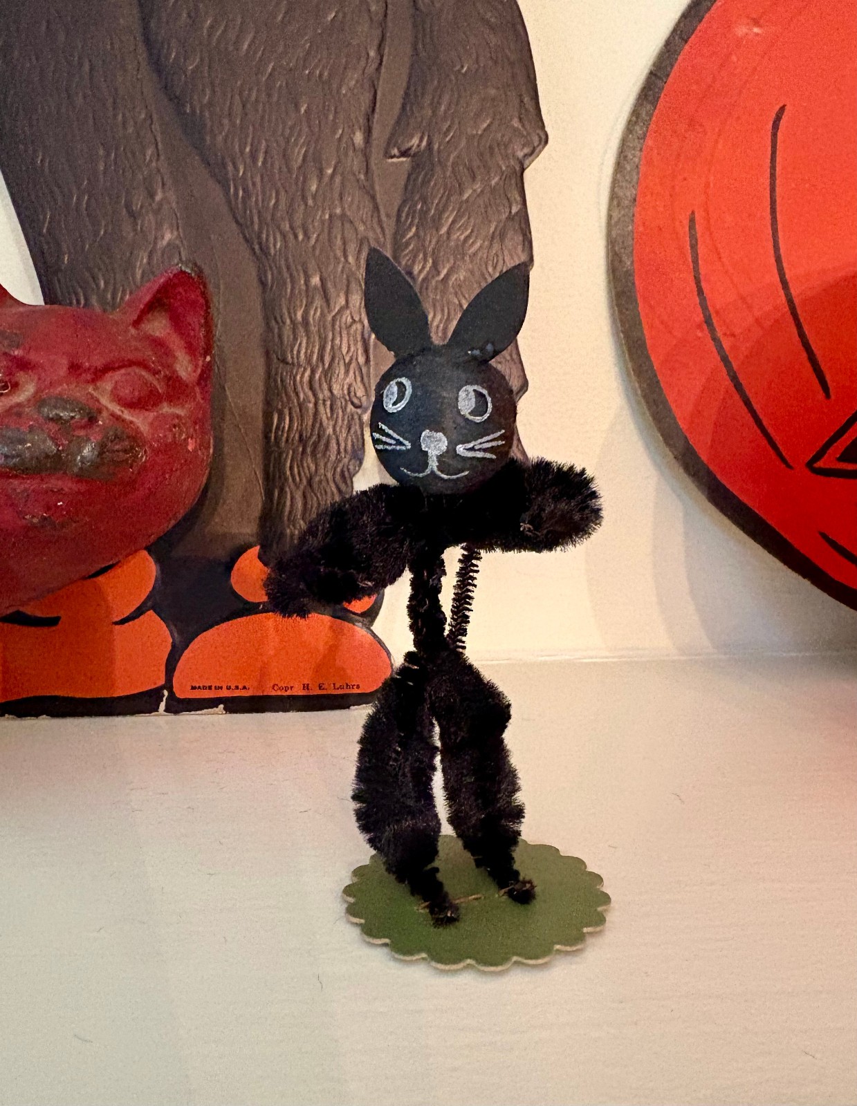 Vintage 1940s/50s Halloween Chenille Pipe Cleaner Japanese Figure Black Cat