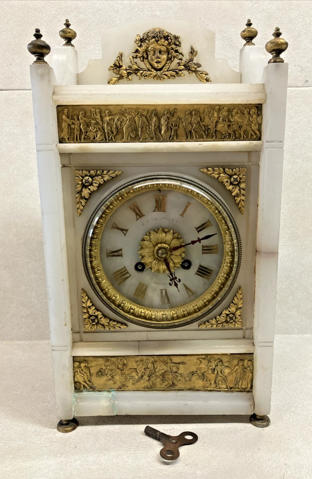 Antique J.E. CALDWELL PHILADELPHIA MENTEL CLOCK, Onyx & Bronze 15 1/2 Antique J.E. CALDWELL PHILADELPHIA MENTEL CLOCK, Onyx & Bronze 15 1/2