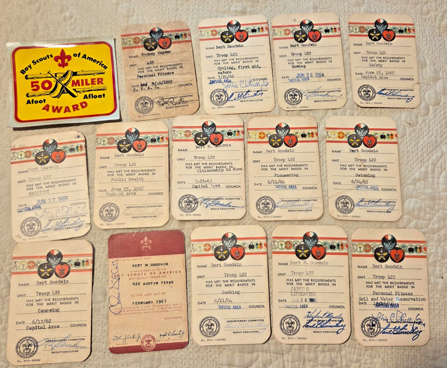 14 Vintage 1963 - 1966 Boy Scout Merit Badge Cards Capital Area AUSTIN + Decal 14 Vintage 1963 - 1966 Boy Scout Merit Badge Cards Capital Area AUSTIN + Decal