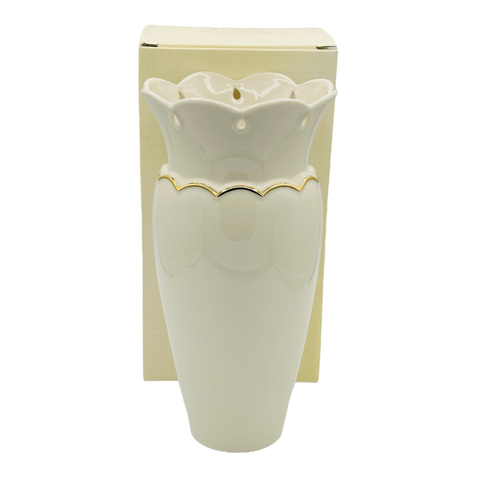 Lenox Perfect Petals Medium Vase 10” Pierced 24k Gold NEW IN BOX