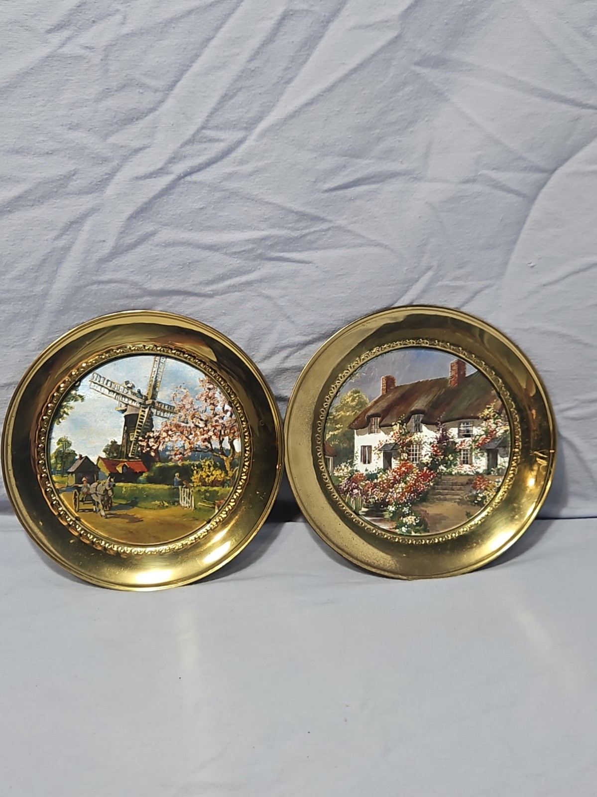 Vintage Round Brass Pictures Wall Decor Made in England Old World Lot 7.5 Vintage Round Brass Pictures Wall Decor Made in England Old World Lot 7.5