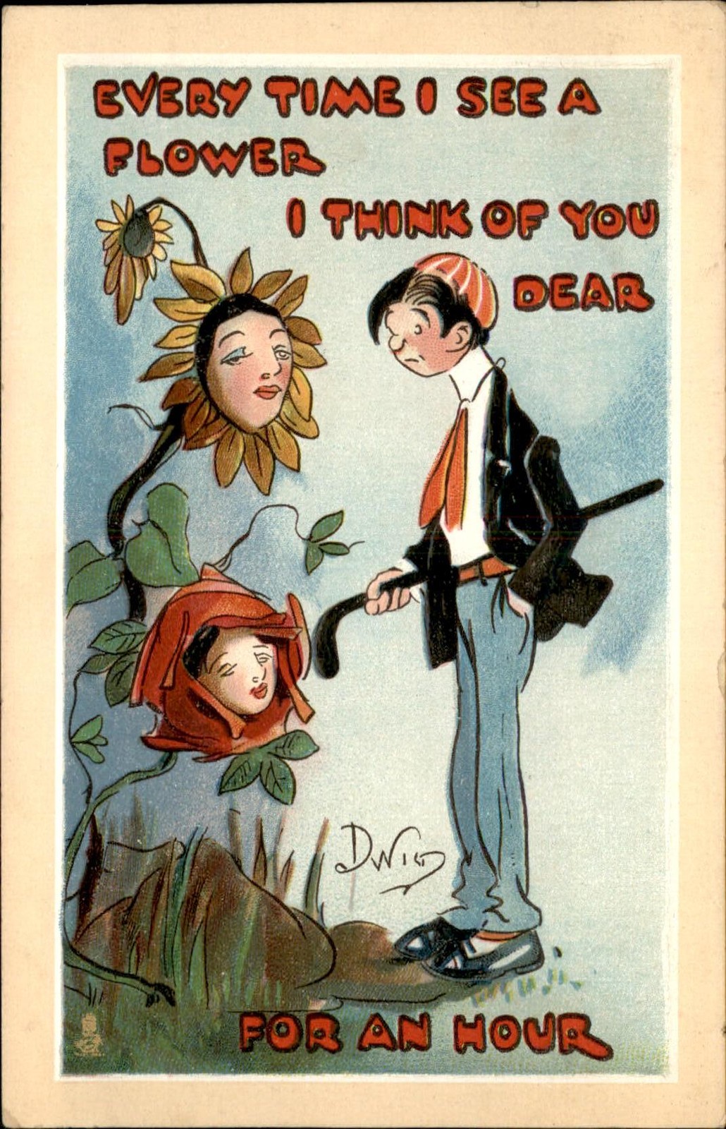 Flower-faced Women Fantasy Tuck DWIG c1910s Vintage Postcard bhn Flower-faced Women Fantasy Tuck DWIG c1910s Vintage Postcard bhn