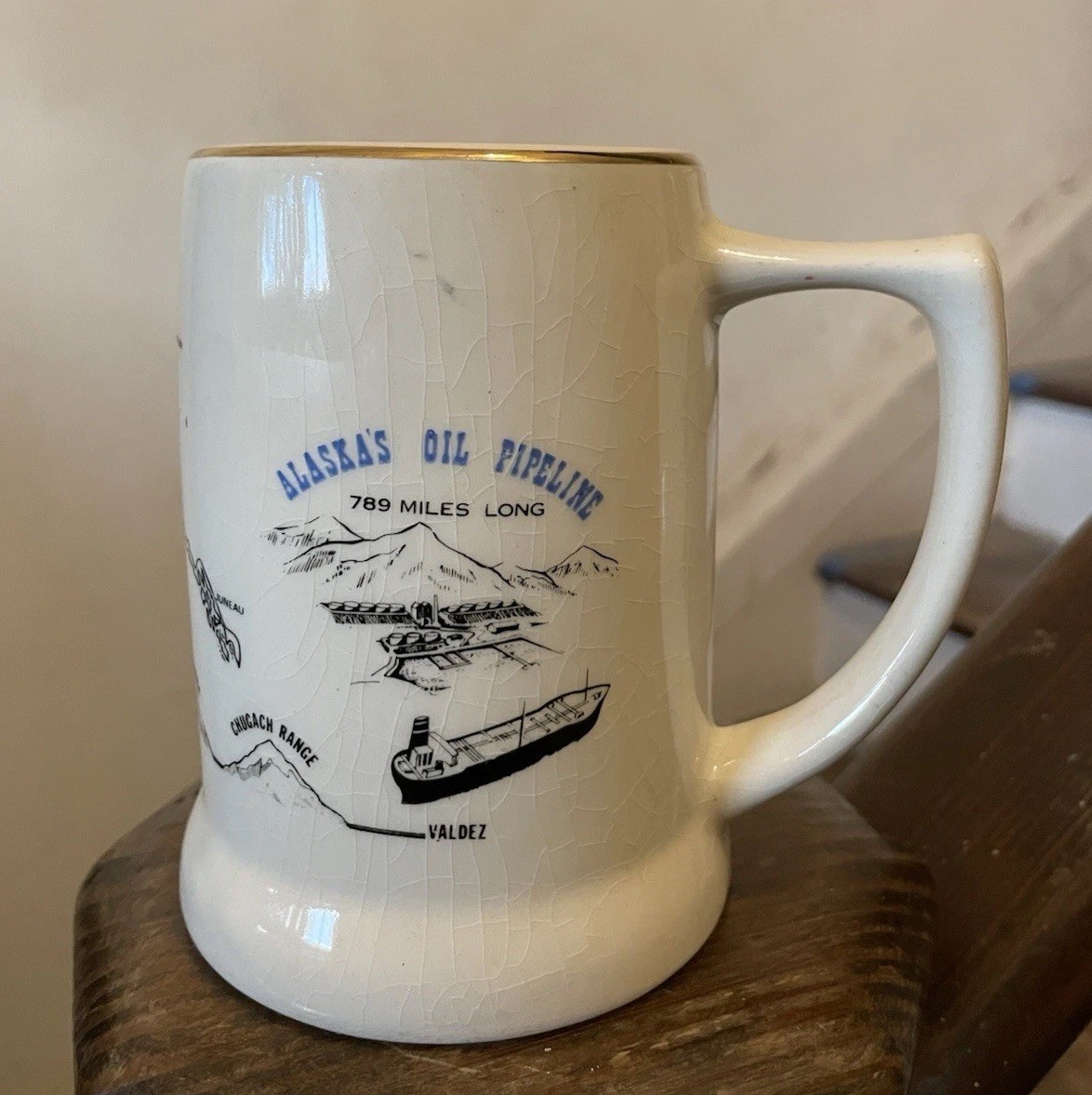 Vintage 1970s Trans- Alaska Oil Pipeline Ceramic Beer Stein, Godfred & Assoc