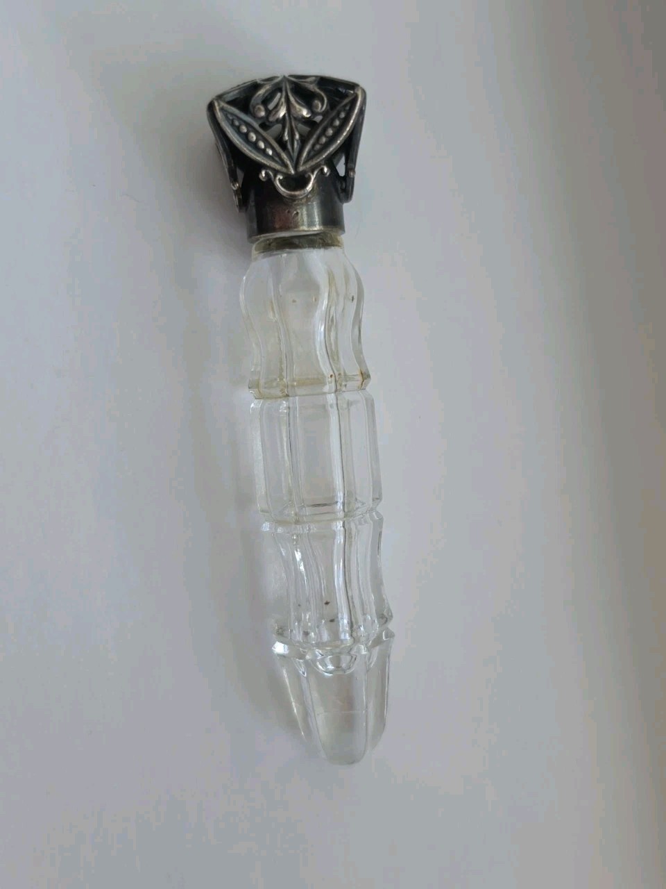 ANTIQUE TEAR CATCHER PERFUME CUT GLASS BOTTLE SILVER CROWN CAP