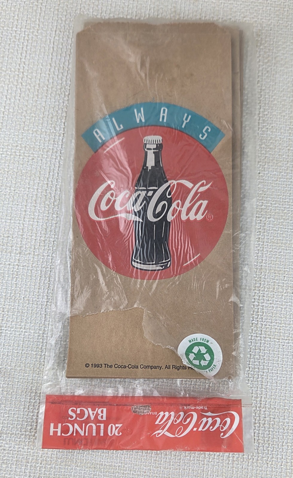 VTG 1991 & 1993 Coca Cola NOS 20 Paper Lunch Bags Original Opened Package USA VTG 1991 & 1993 Coca Cola NOS 20 Paper Lunch Bags Original Opened Package USA