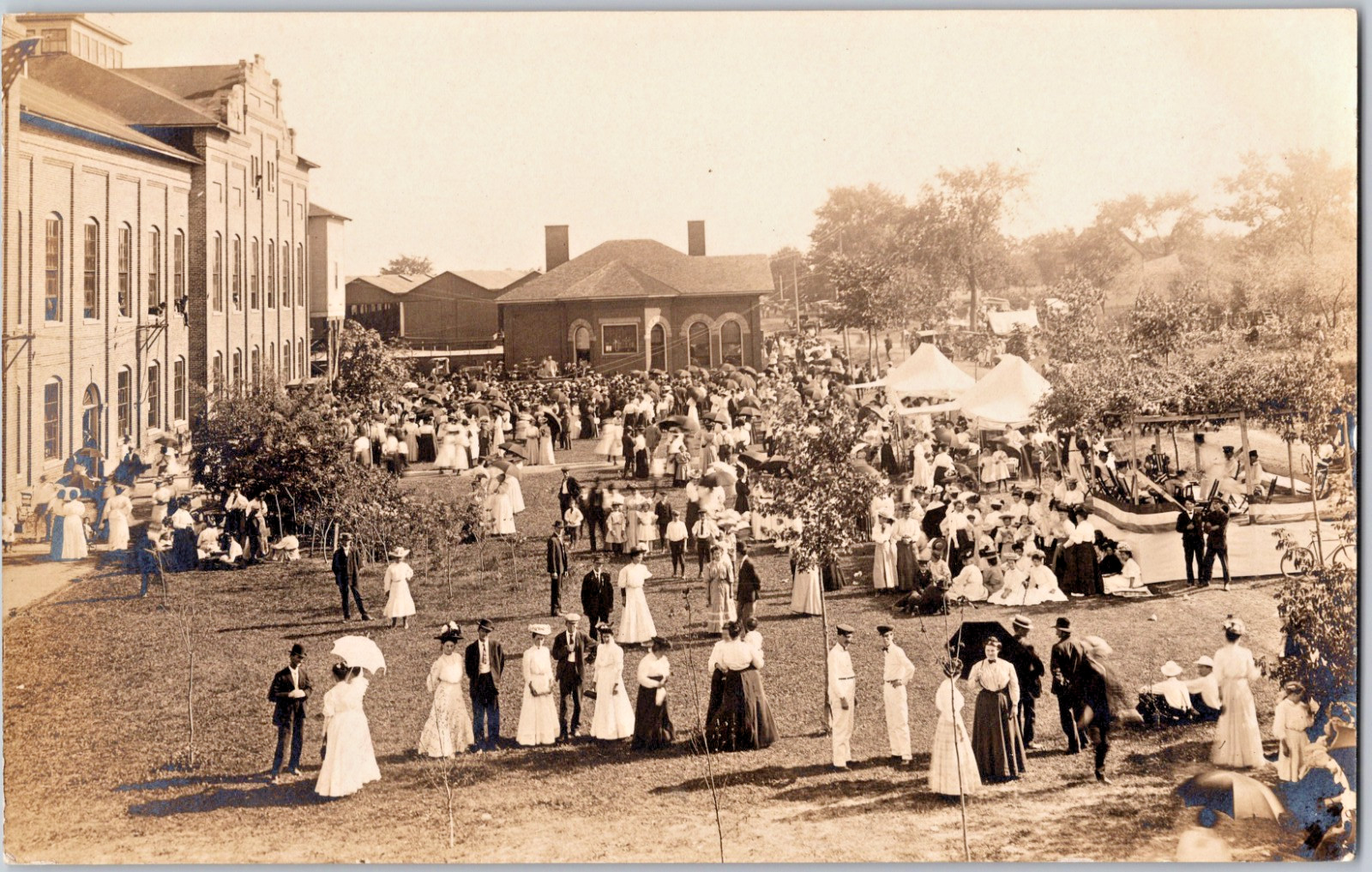 Antique RPPC Postcard 1910s Factory Mill Workers Town Parade Crowd Gathering AZO Antique RPPC Postcard 1910s Factory Mill Workers Town Parade Crowd Gathering AZO