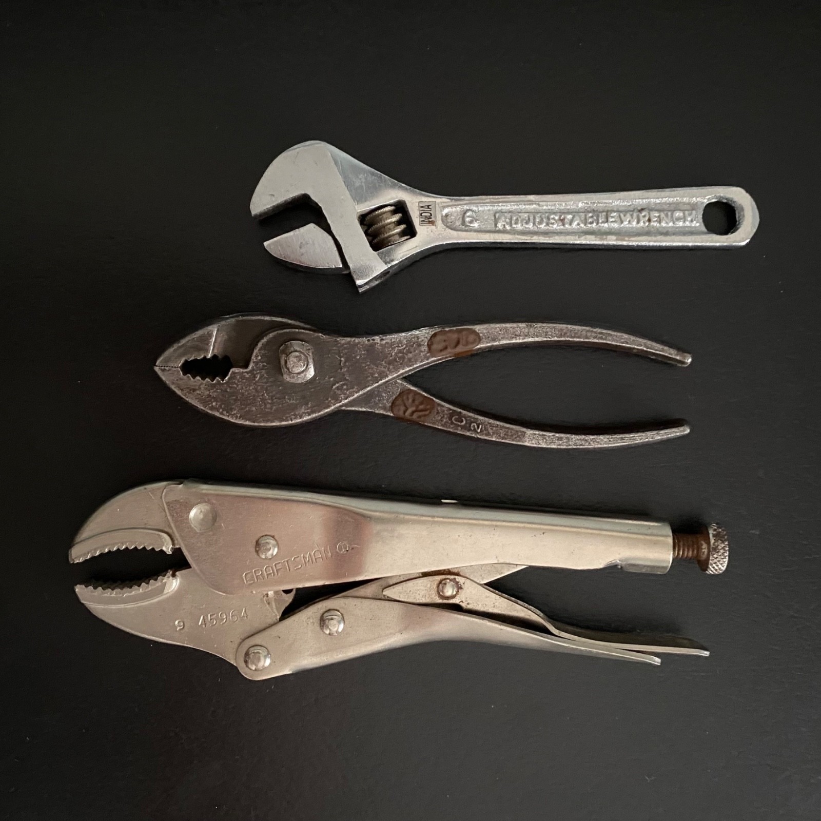Lot of 3 Vintage Tools, Craftsman Vise Grip Pliers, Crescent Wrench, Pliers