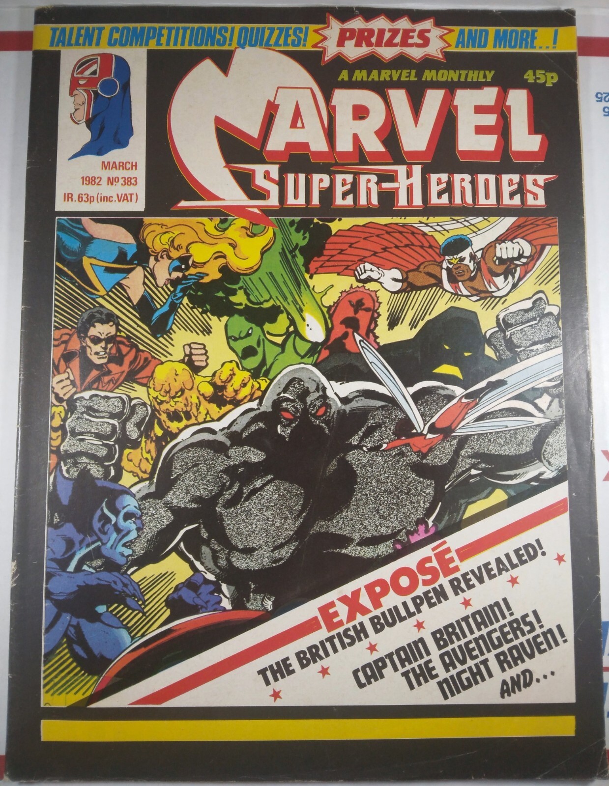 🔴🔥 MARVEL SUPER-HEROES #383 UK 1982 CAPTAIN BRITAIN + SATURNYNE Avengers FN-