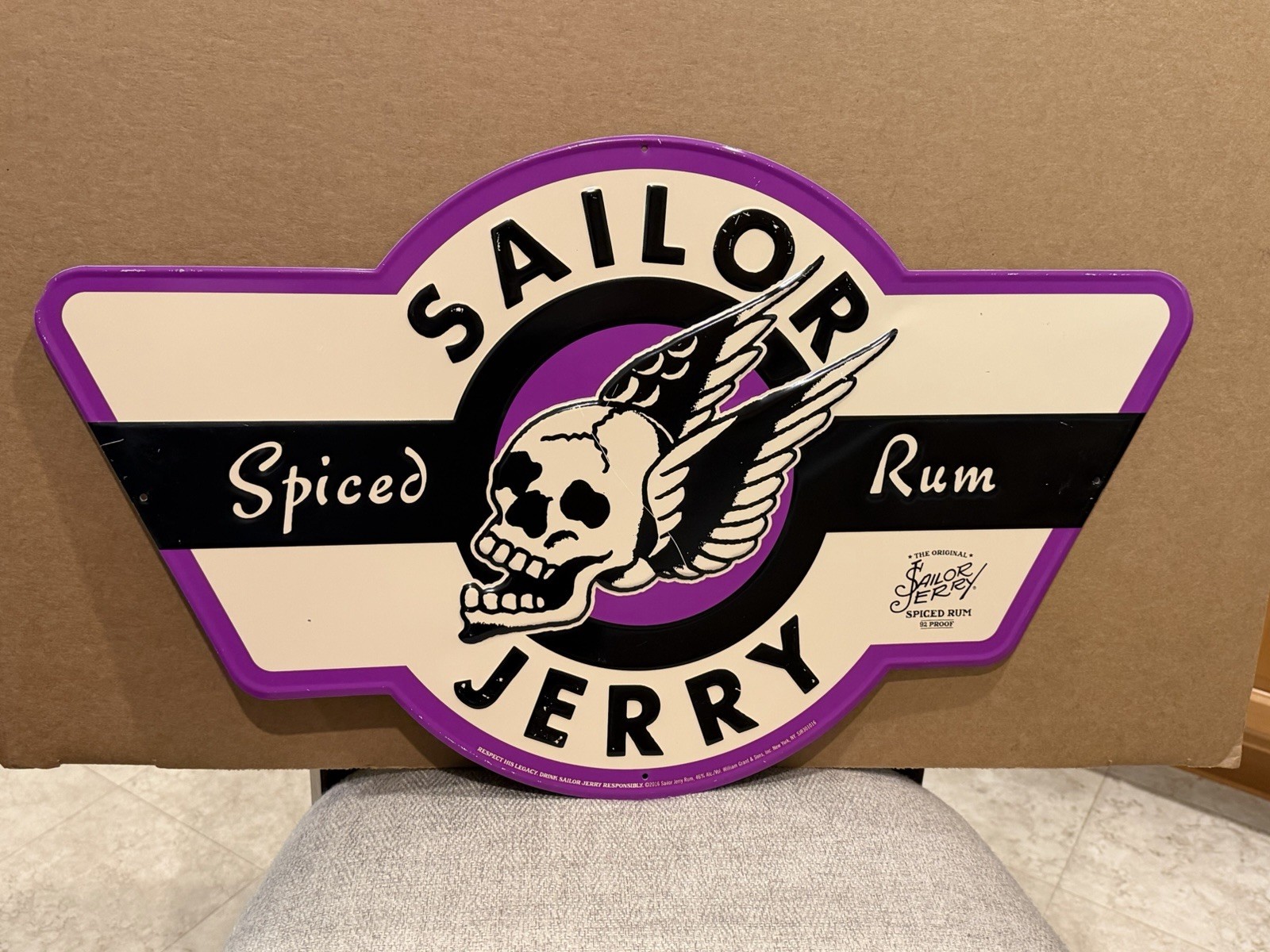 Rare 2016 Sailor Jerry Spiced Rum Winged Skull Metal Sign READ DESCRIPTION Rare 2016 Sailor Jerry Spiced Rum Winged Skull Metal Sign READ DESCRIPTION