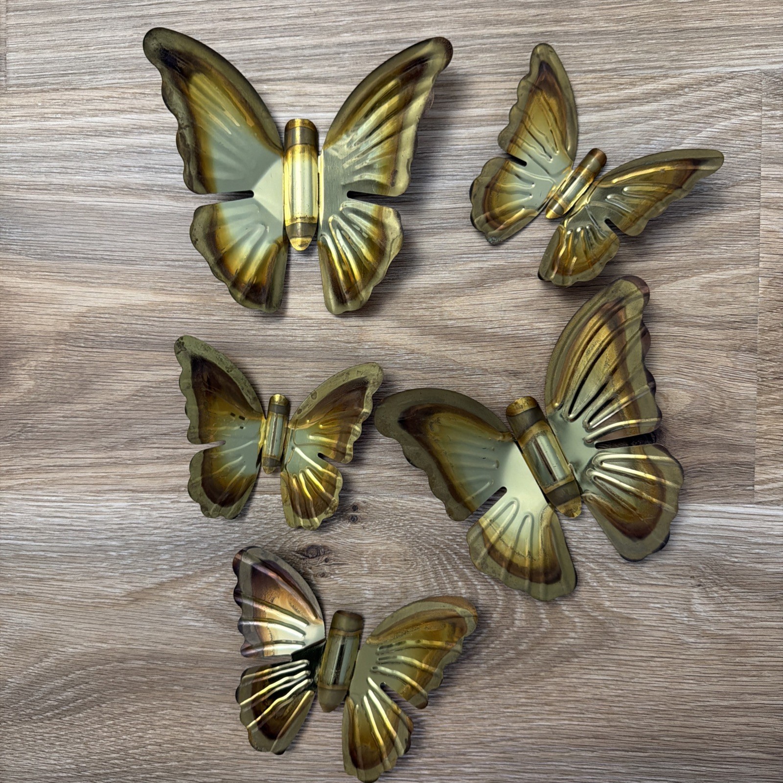 5 Vintage Metal Wall Decor Butterfly Brass Gold Tone MCM Homco