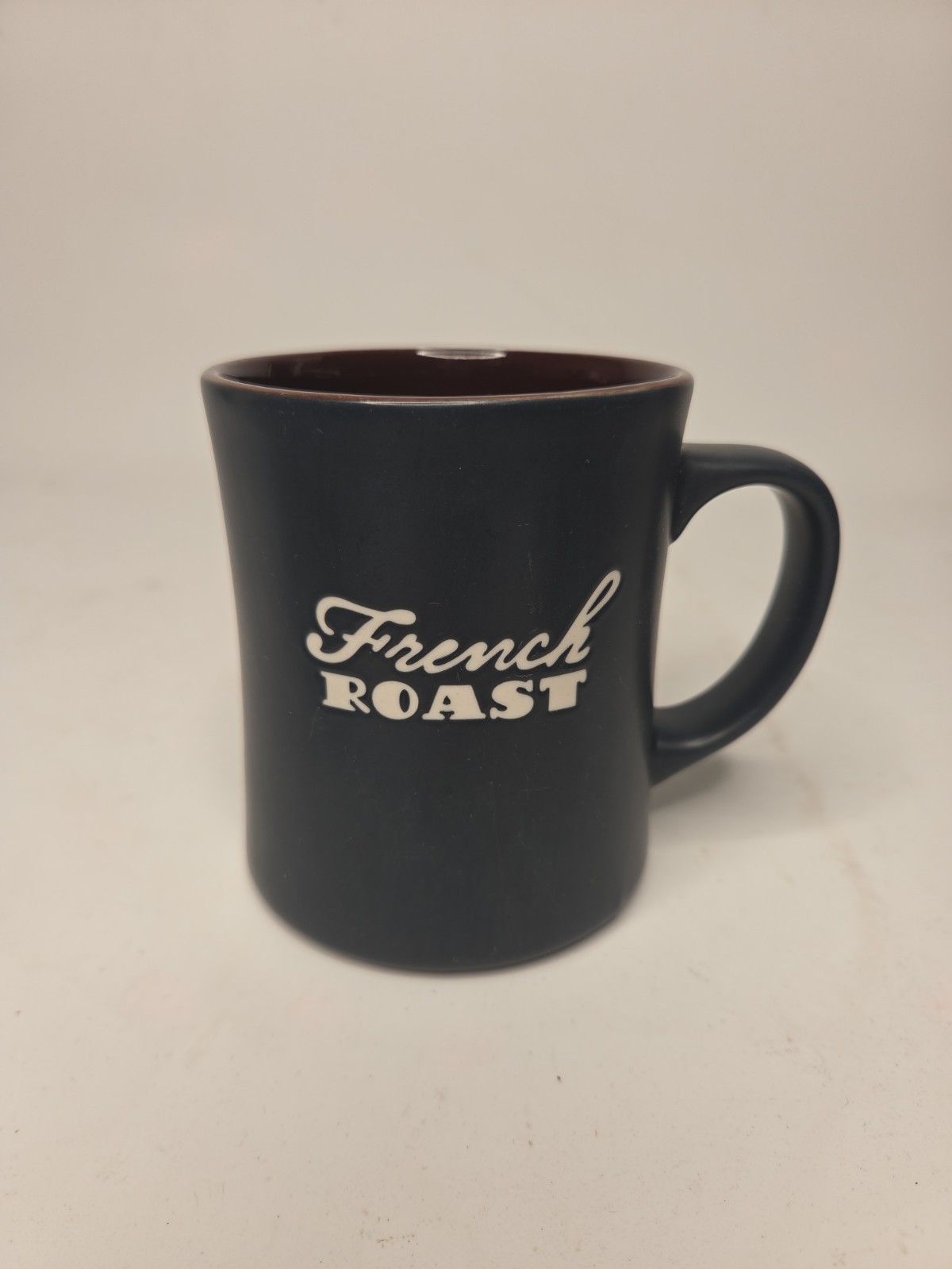 Vntg 2011 Starbucks French Roast Embossed Script Navy Coffee Cup Mug Bone China Vntg 2011 Starbucks French Roast Embossed Script Navy Coffee Cup Mug Bone China