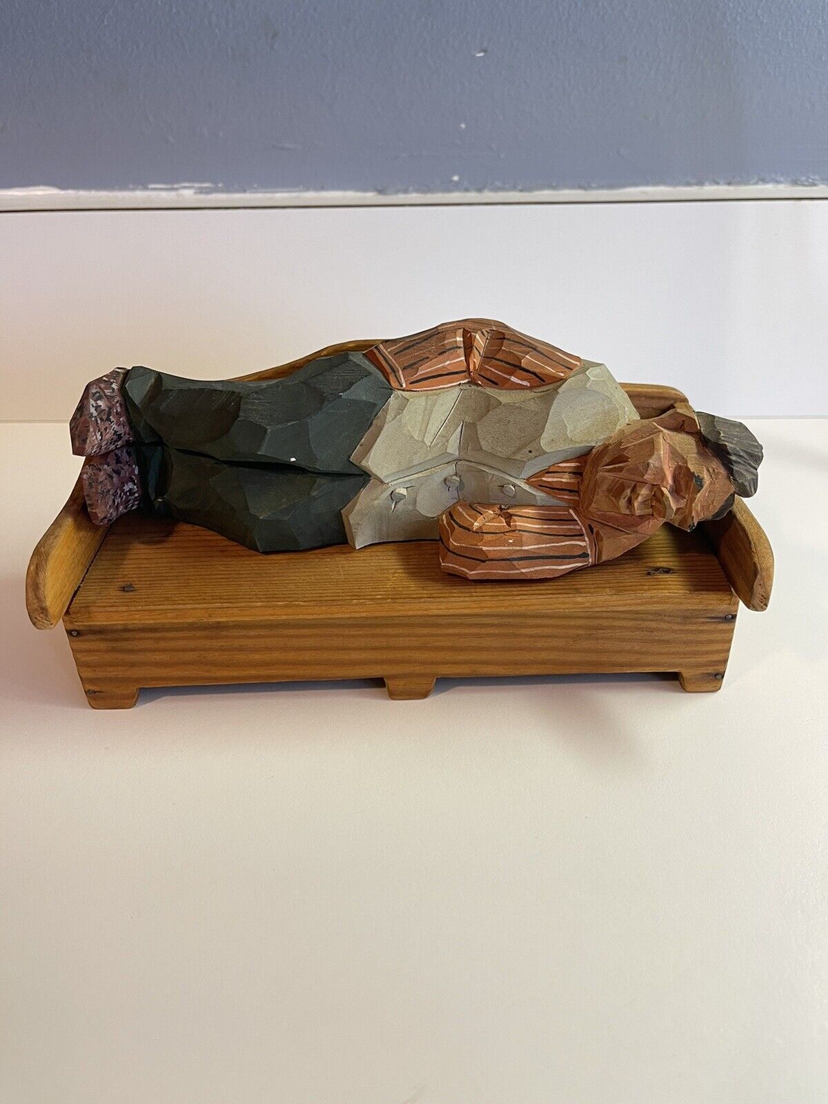 Rare~SIGNED GUNNARSSON Swedish Carved -Hand Painted Wood Figure Sleeping Man-