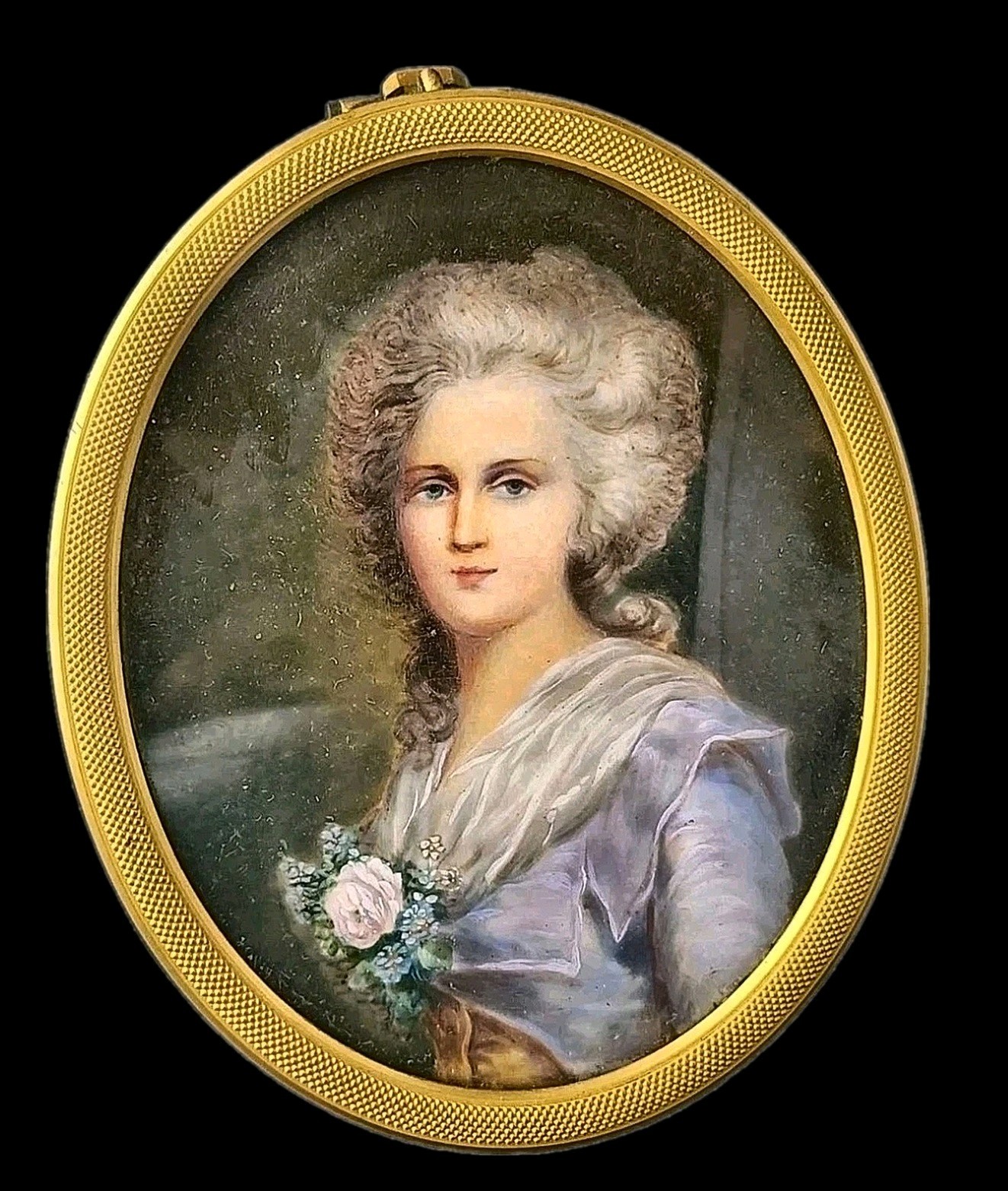 Antique French Portrait Miniature Madame Elisabeth c1890 Signed Gilt Brass Frame