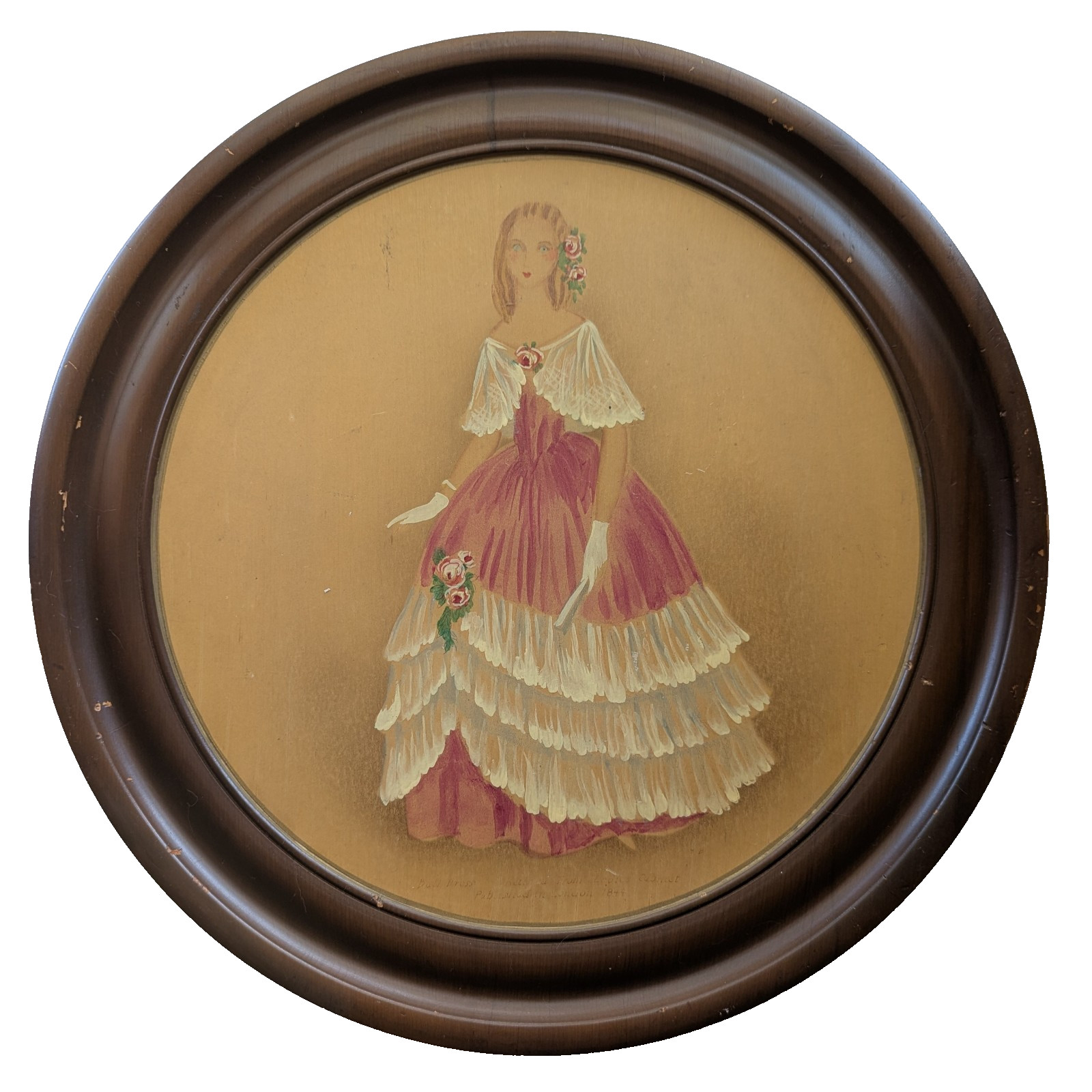 Vintage Robinhood Ware Wood Hand Painted 1844 Victorian Lady in Ball Dress OOAK