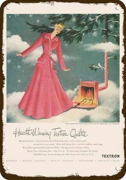 1948 TEXTRON WOMAN'S QUILTIE ROBE Vintage Look DECORATIVE METAL SIGN  STERNBERG 