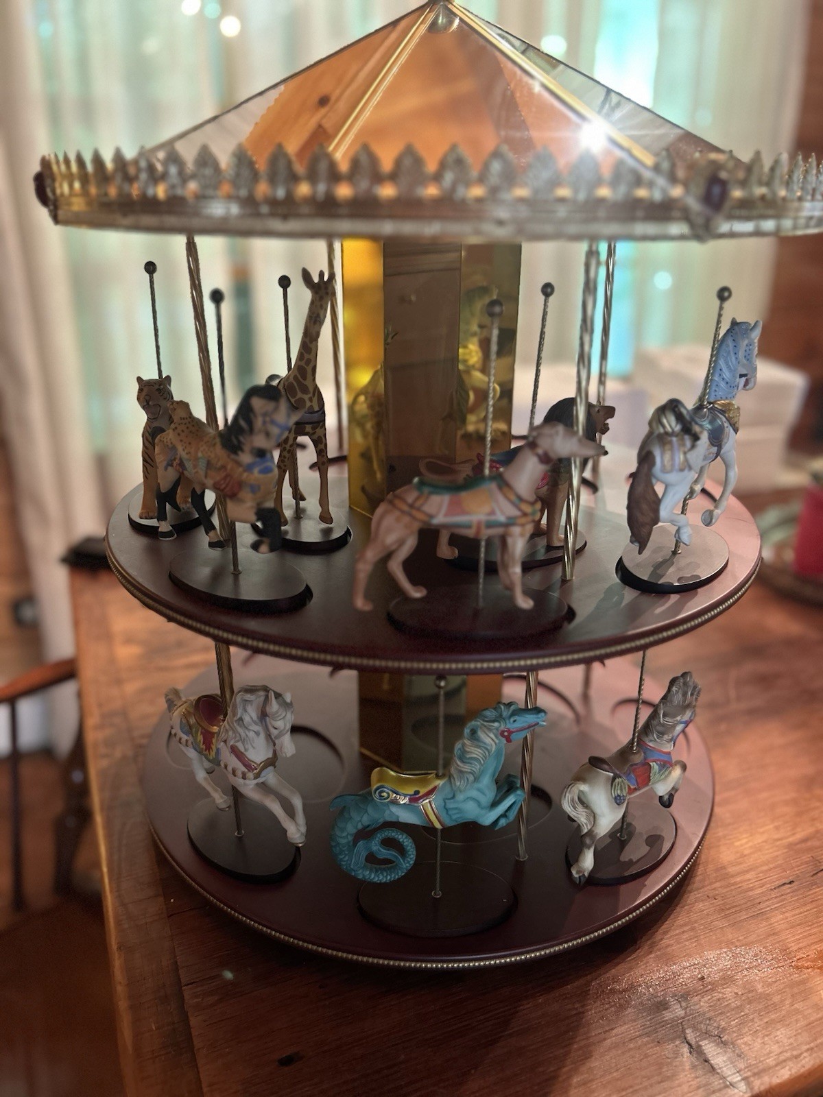 Vintage Franklin Mint Treasury of Carousel w/9 Painted Animals Double Tier Vintage Franklin Mint Treasury of Carousel w/9 Painted Animals Double Tier
