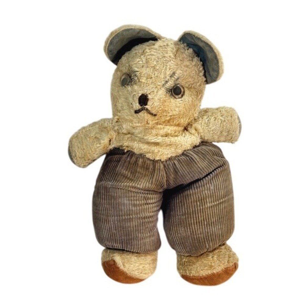Antique Teddy Bear Corduroy Pants Plush Stuffed Animal Toy Collectible Vintage