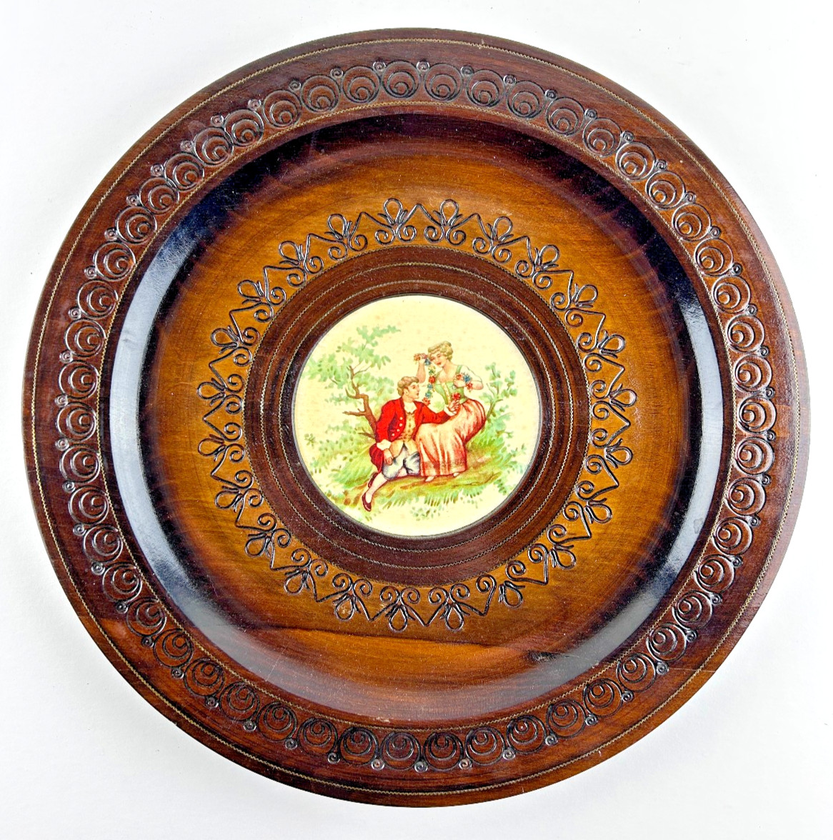 Vintage Polish Folk Art Decorative Plate - carved w/ ceramic inlay Vintage Polish Folk Art Decorative Plate - carved w/ ceramic inlay