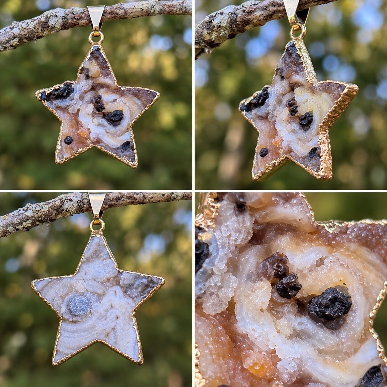 Druzy Agate Star Pendant | Natural Crystal Necklace Charm