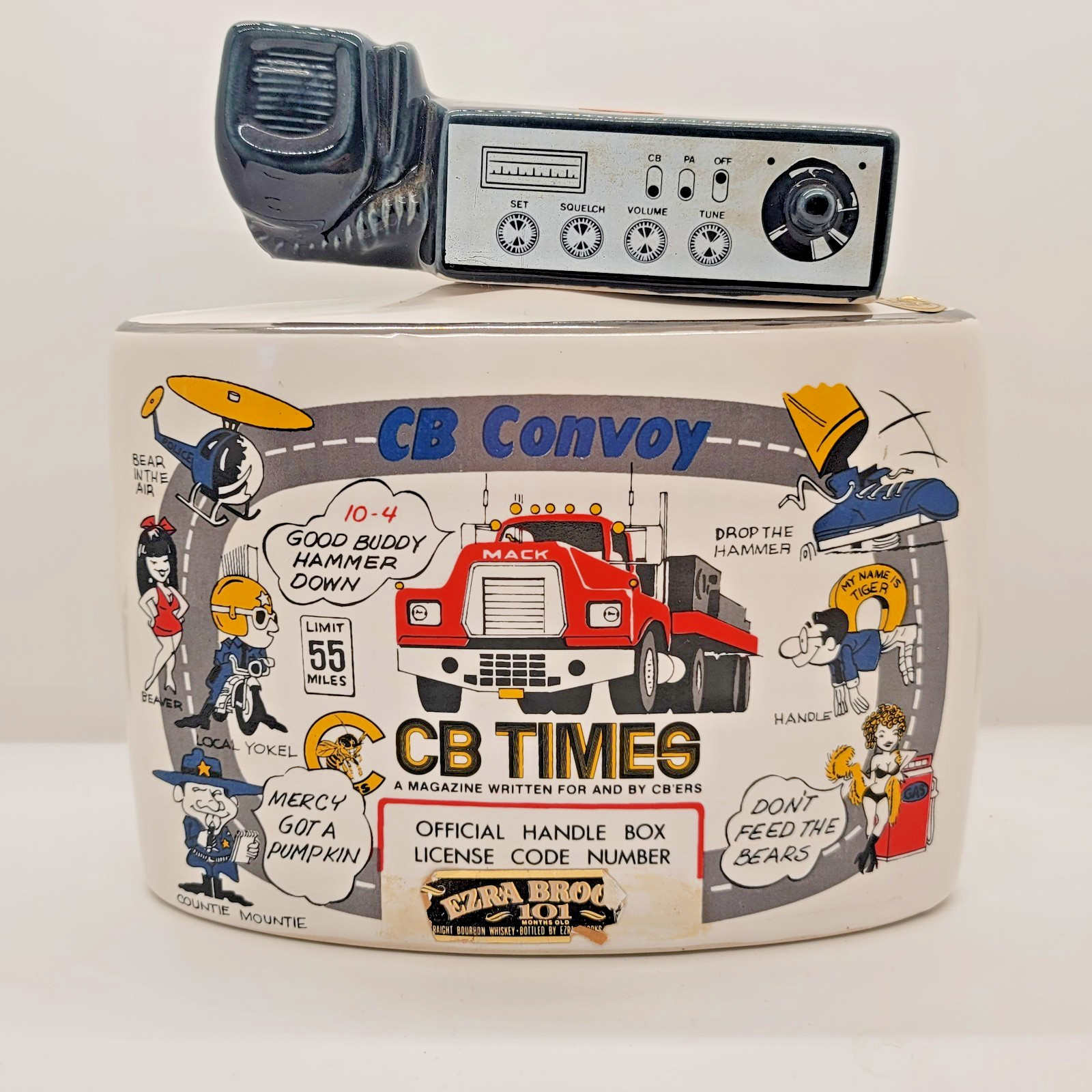 1976 Ezra Brooks CB Convoy Ceramic Whiskey Decanter w CB Radio Top EMPTY