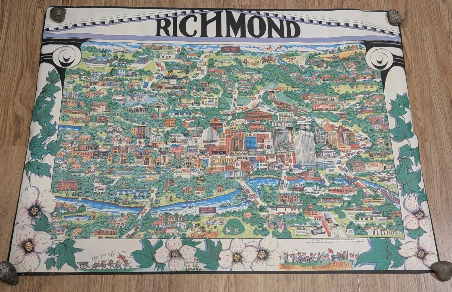 Vintage 1974 Richmond Virginia Archar Poster RARE City Map Original Cartoon 