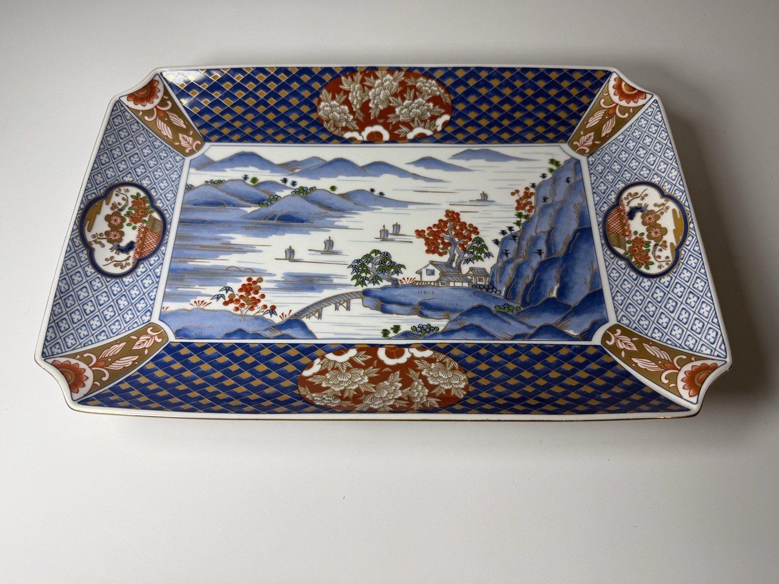 Vintage Otagiri OMC Japan Kozan Imari Porcelain 14” Platter Landscape Gold