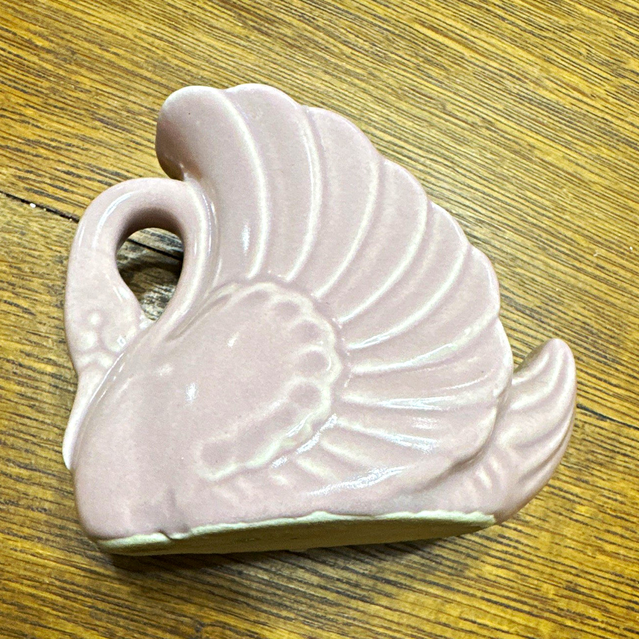 Vintage Pink Glazed Ceramic Swan Planter Art Pottery 4x3.5
