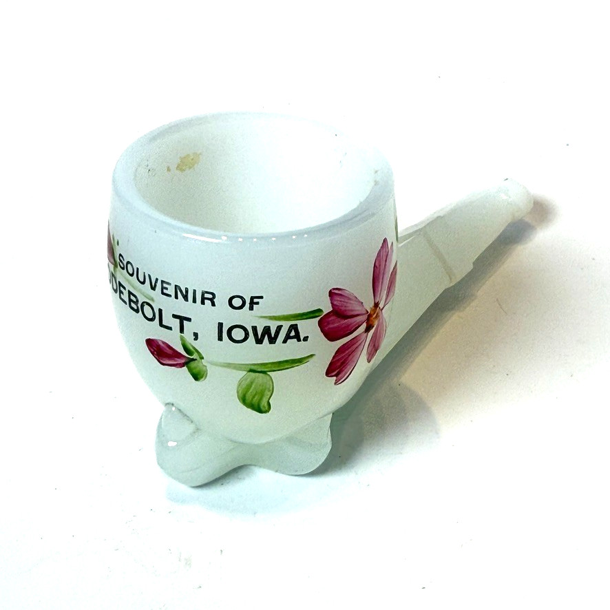 ODEBOLT IOWA IA Antique MILK WHITE Depression Glass Souvenir TRINKET PIPE ODEBOLT IOWA IA Antique MILK WHITE Depression Glass Souvenir TRINKET PIPE