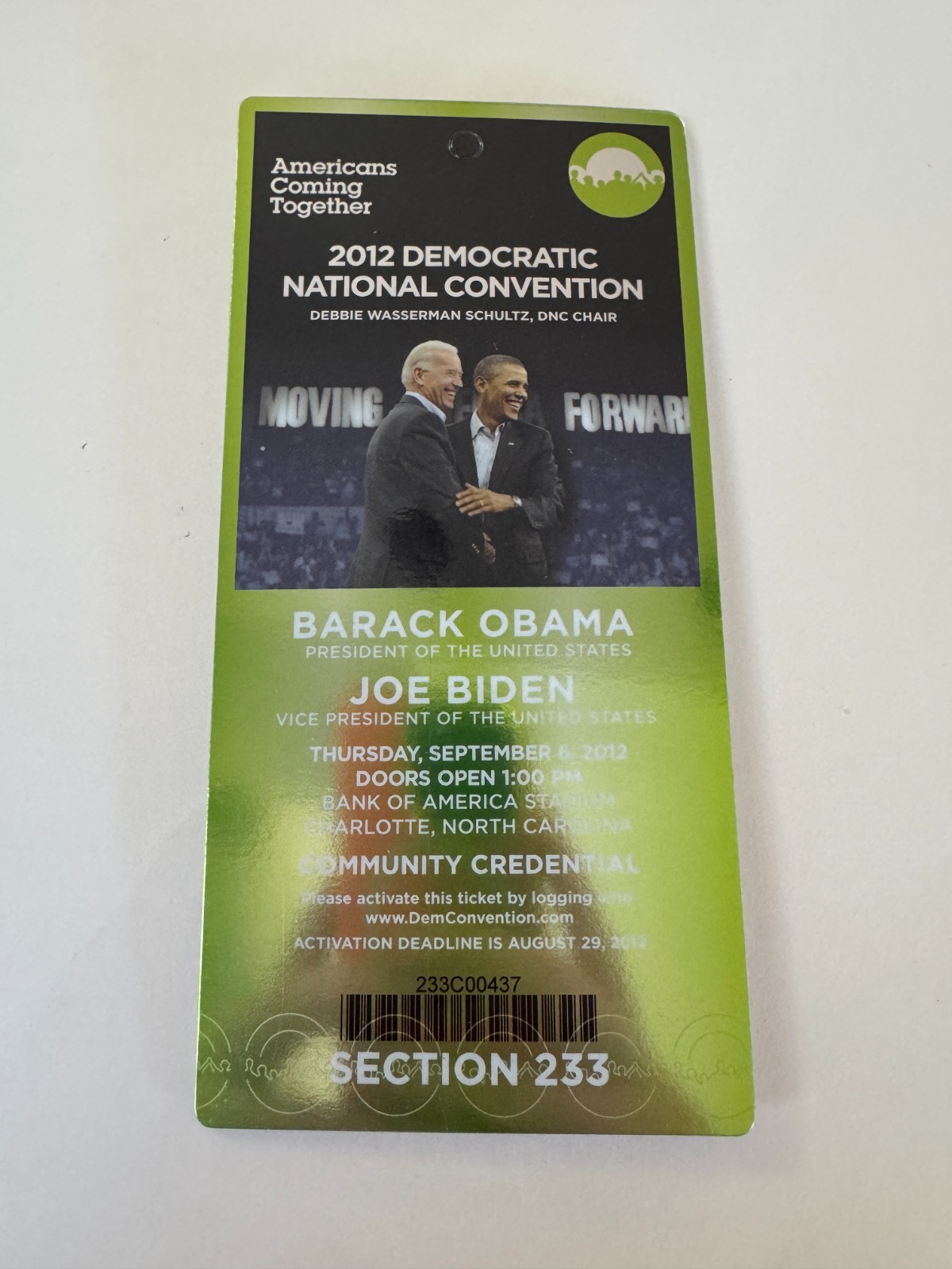 FREE SHIP 2012 Democratic National Convention DNC Obama Biden Credentials 233