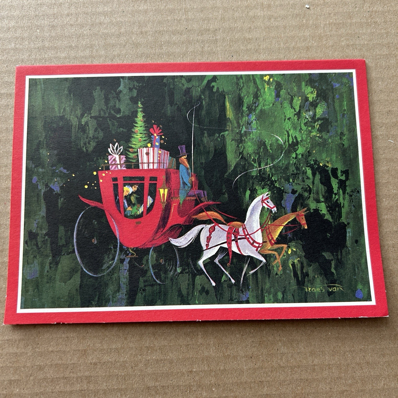 VTG 1950s Frans Van Christmas Card Disney Artist Horse Carriage RARE MCM 592 VTG 1950s Frans Van Christmas Card Disney Artist Horse Carriage RARE MCM 592