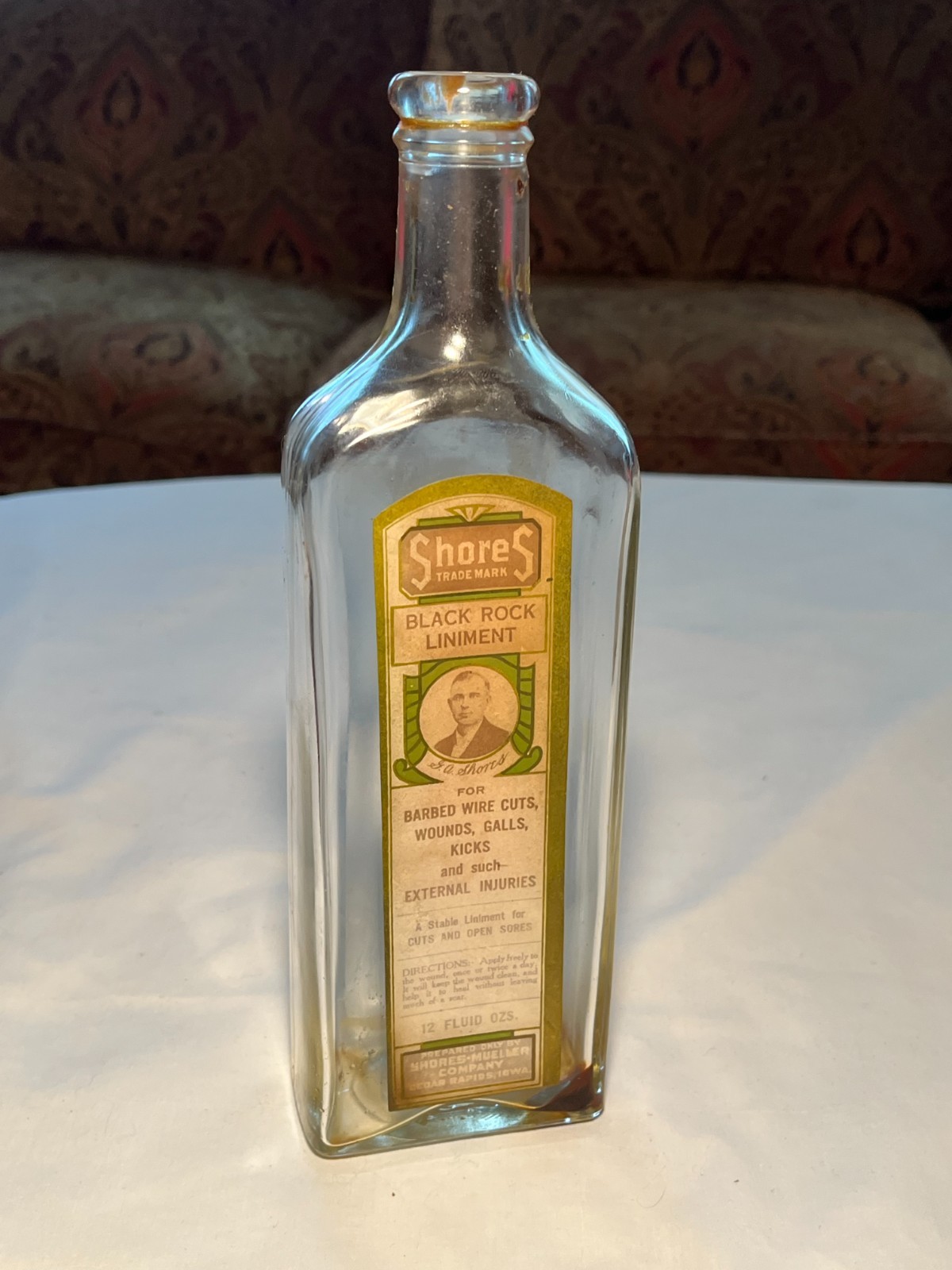 c1920s Shores Black Rock Barbed Wire Liniment Shores Mueller Cedar Rapids Iowa c1920s Shores Black Rock Barbed Wire Liniment Shores Mueller Cedar Rapids Iowa