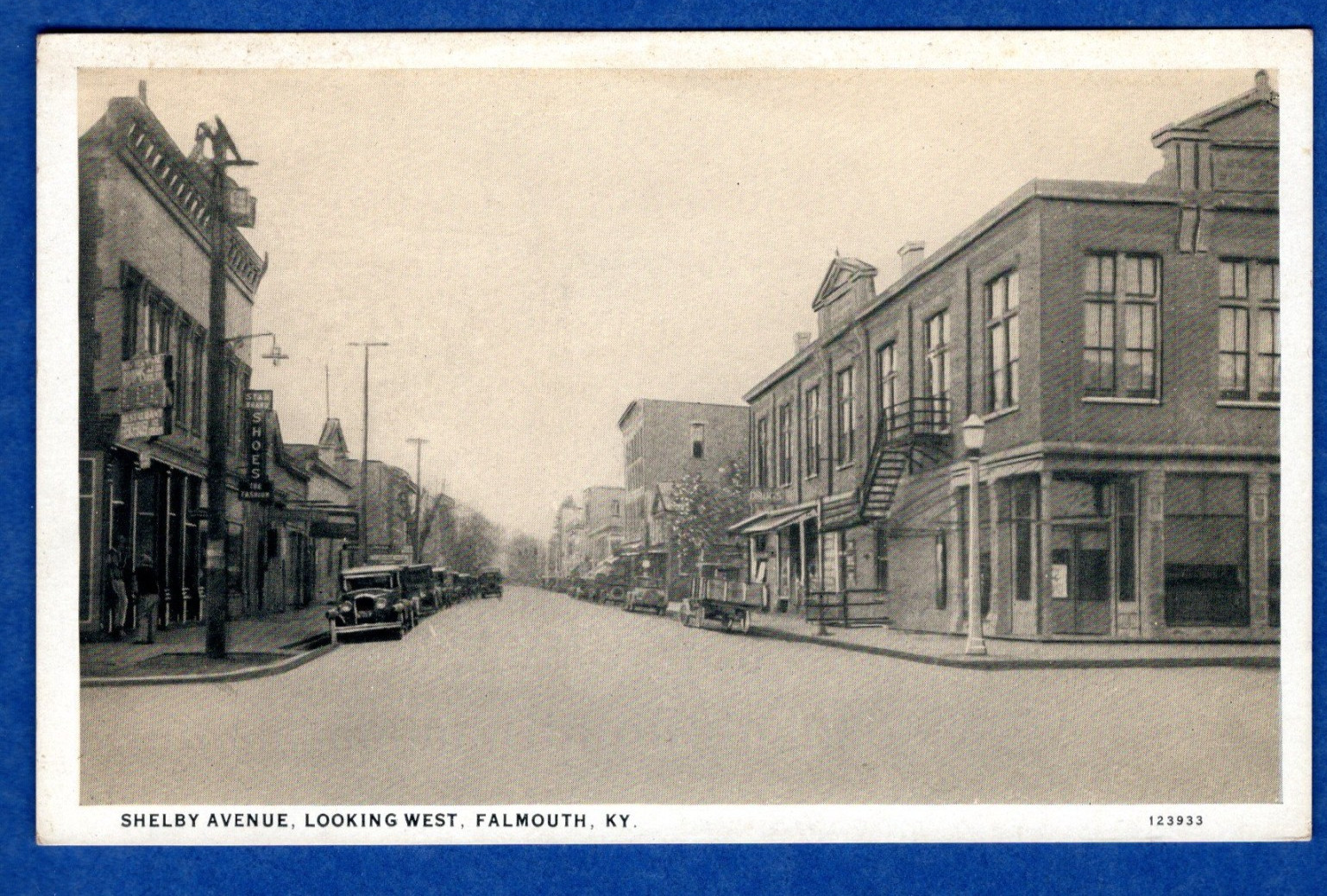 Falmouth KY, Shelby Avenue Looking West Postcard. Stores, Restaurant, old cars. Falmouth KY, Shelby Avenue Looking West Postcard. Stores, Restaurant, old cars.