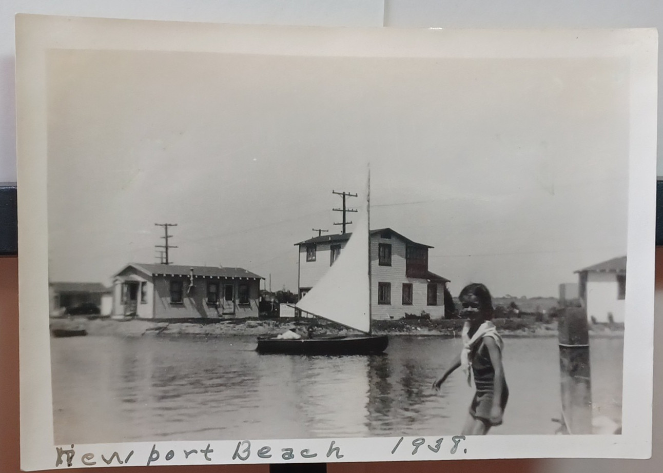1938 Snapshot Girl Sailboat Houses Newport Beach Ca 3 5/8\