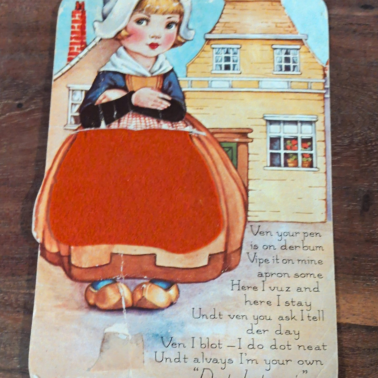 Vintage Valentine’s Day Greeting Card Girl in Bonnet Dutch Verse