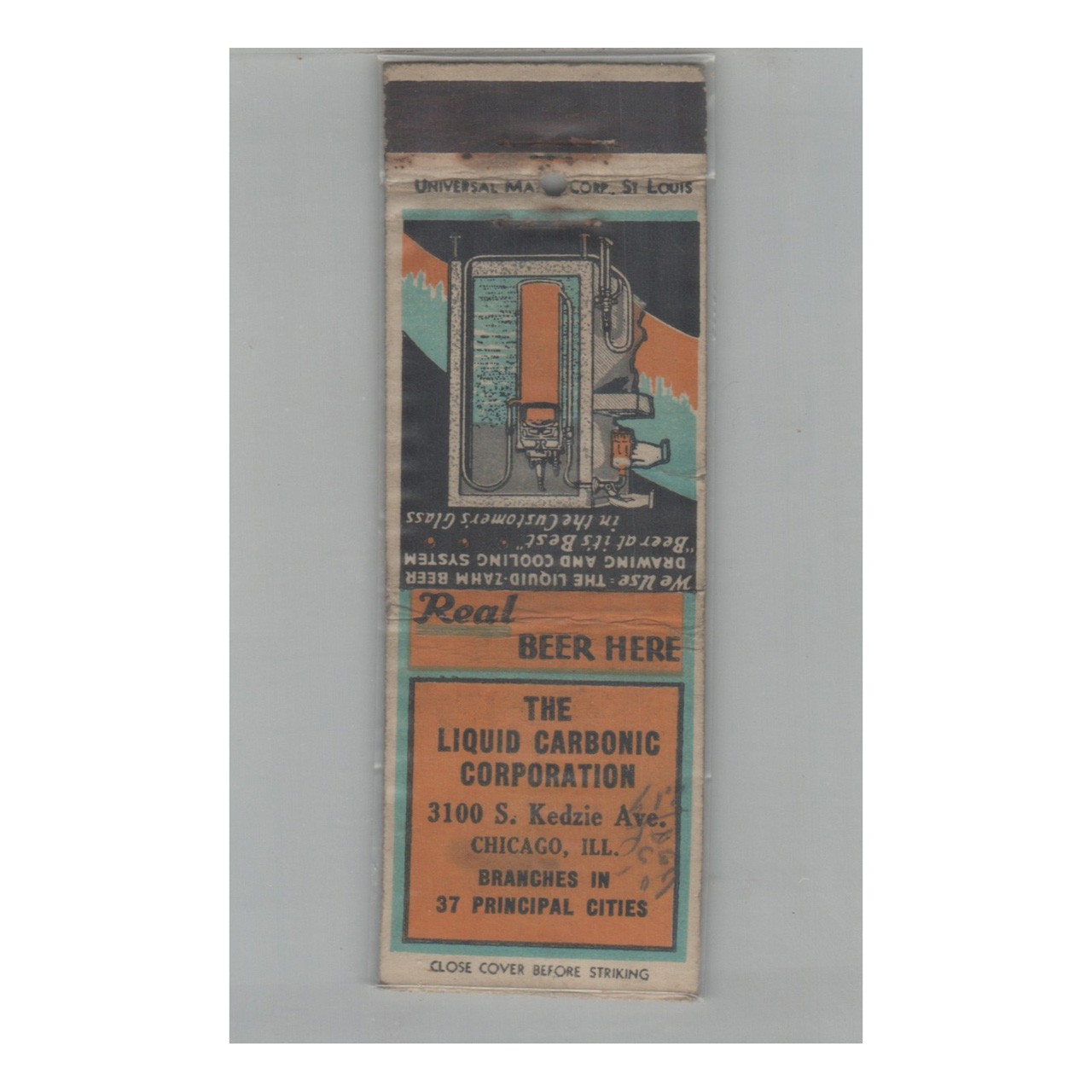 1920s-1930s Universal Match Matchbook Cover The Liquid Carbonic Corp Chicago IL