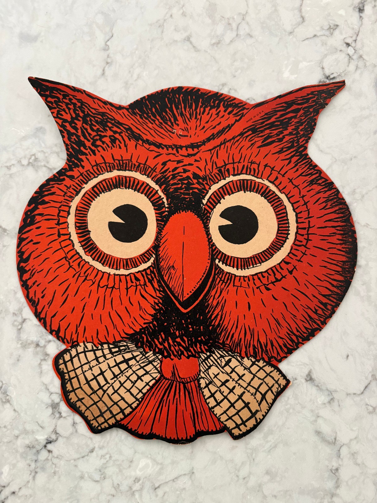 Antique 1920s - 30's Dennison Halloween Die-Cut Owl Head - Made in USA