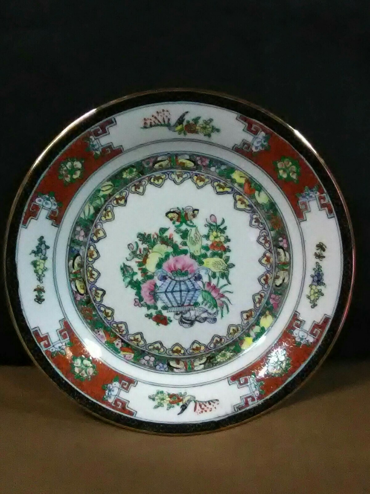 Elegant Vtg. Zhongguo Zhi Zao Chinese Porcelain Hand Deco.Floral Salad Plates