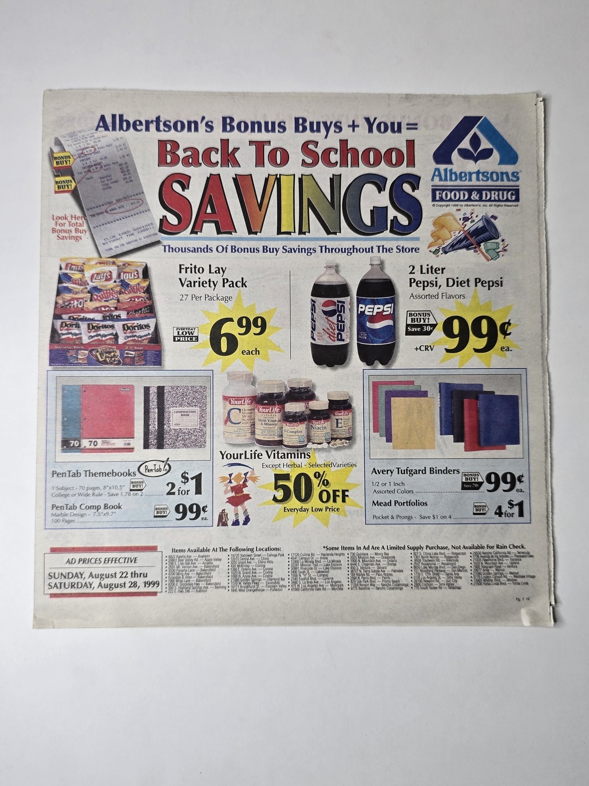 Albertsons Back to School Catalog August 22 28 1999 Food Drug 12 Pages Vintage