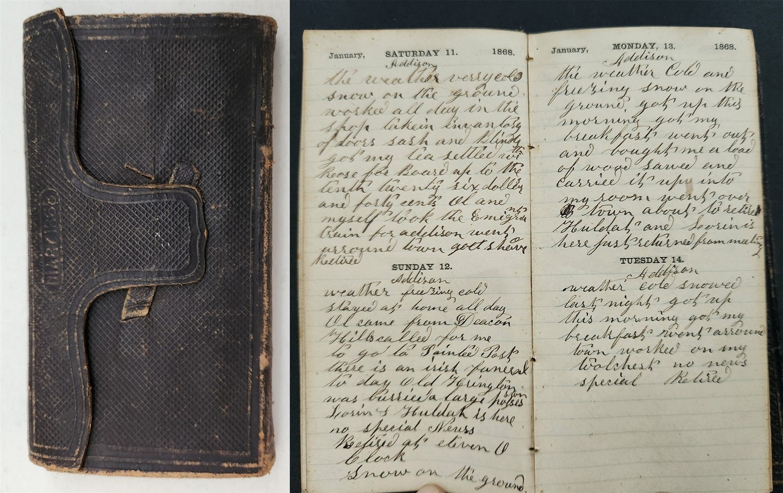 1868 antique DIARY addison steuben co ny GILBERT HOUGHTALING labor wages FAMILY