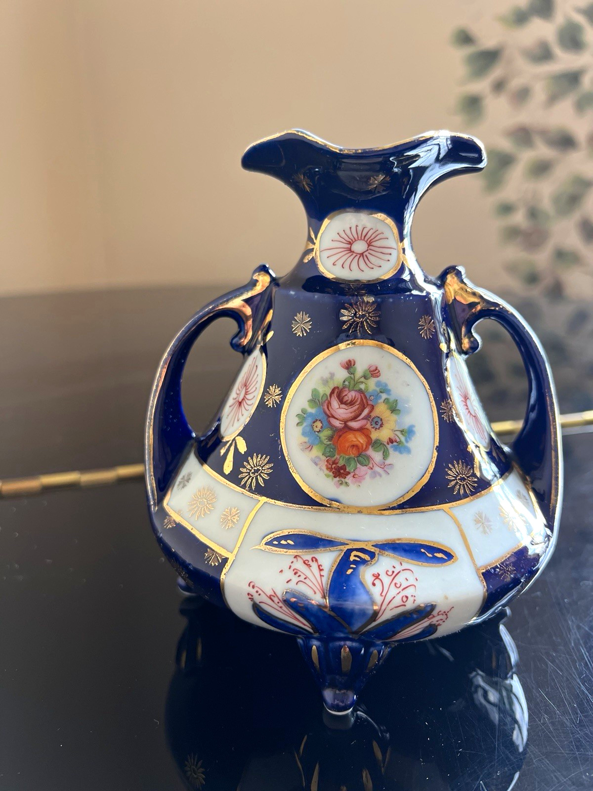 Antique Nippon Cobalt Blue Ewer Vase Hand Painted Floral Gold Gilt Footed 6 Antique Nippon Cobalt Blue Ewer Vase Hand Painted Floral Gold Gilt Footed 6
