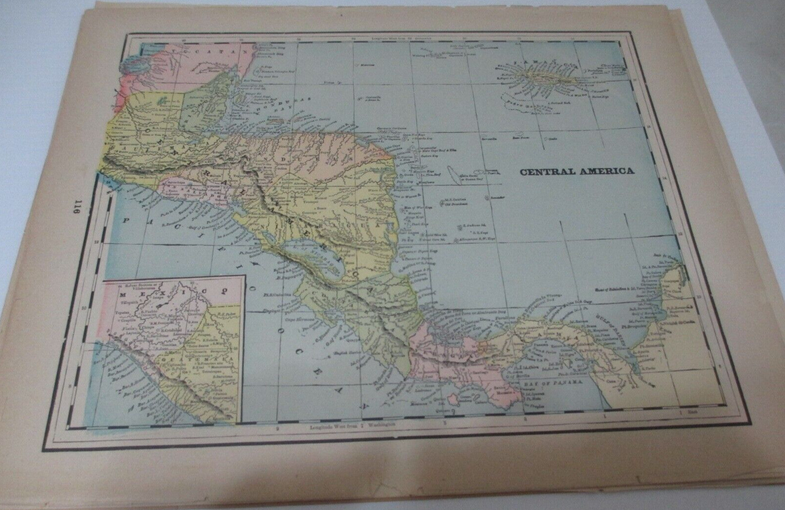 ANTIQUE MAP OF CENTRAL AMERICA CRAM\'S ATLAS 1905 11.5 X 14.5 ANTIQUE MAP OF CENTRAL AMERICA CRAM\'S ATLAS 1905 11.5 X 14.5