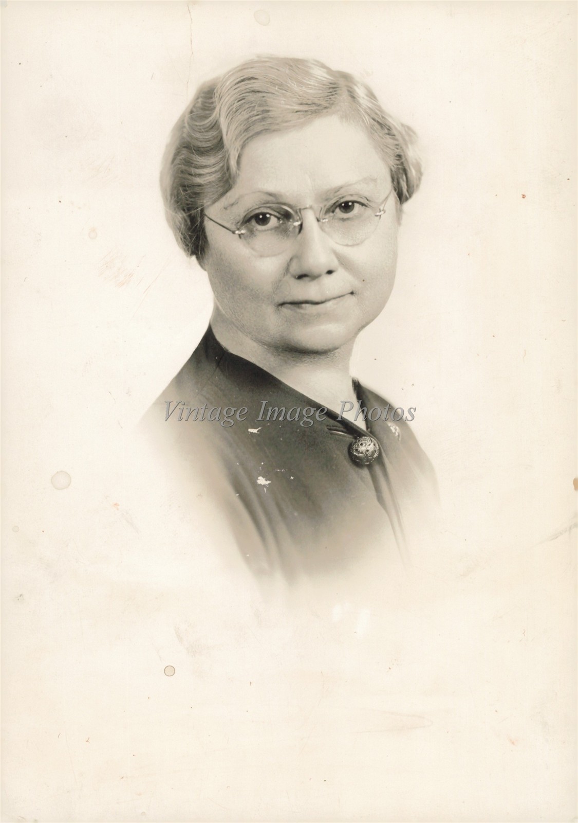 1935 Borton Miss Rose Schwartz Glasses Buttoned Dress Photo 5X7