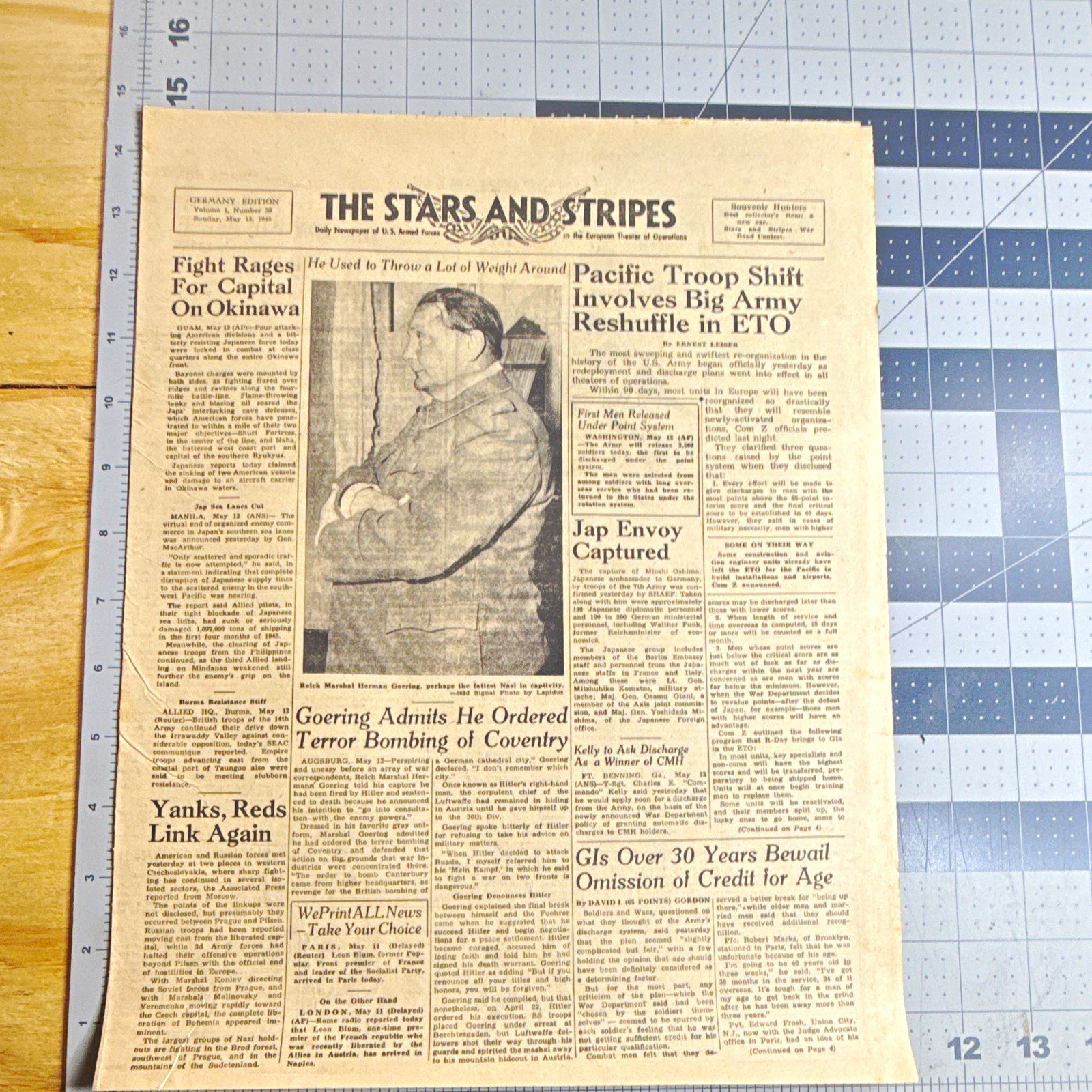 WWII Stars and Stripes Newspaper May 13 1945 Germany Goering Surrender