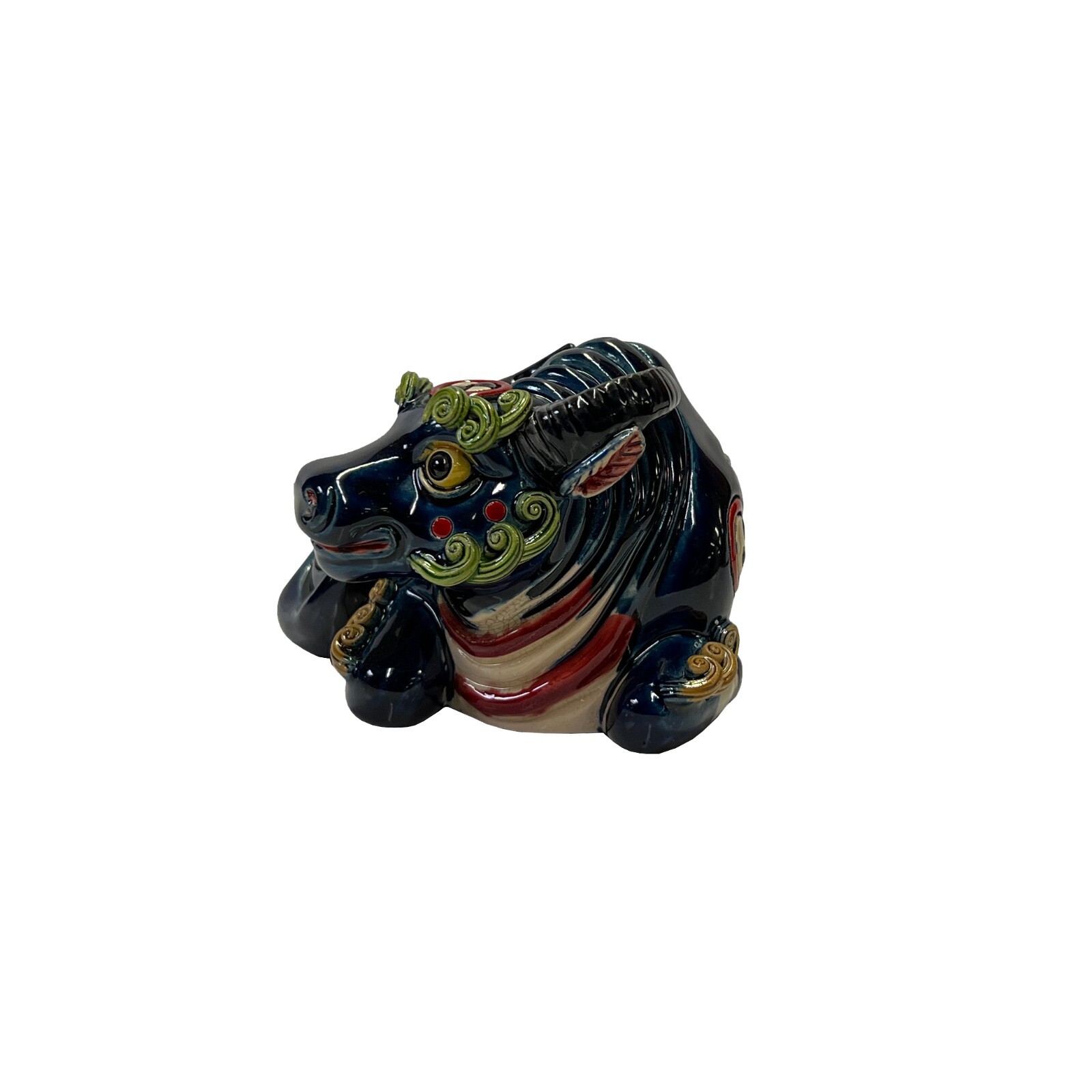 Navy Blue Small Ceramic Artistic Ox Buffalo Figure Display Art ws3239
