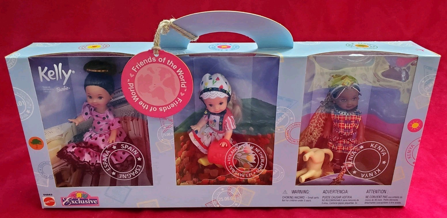 Vintage 2002 Barbie Kelly Friends of the World 3 Pack Dolls #1f61c4 New